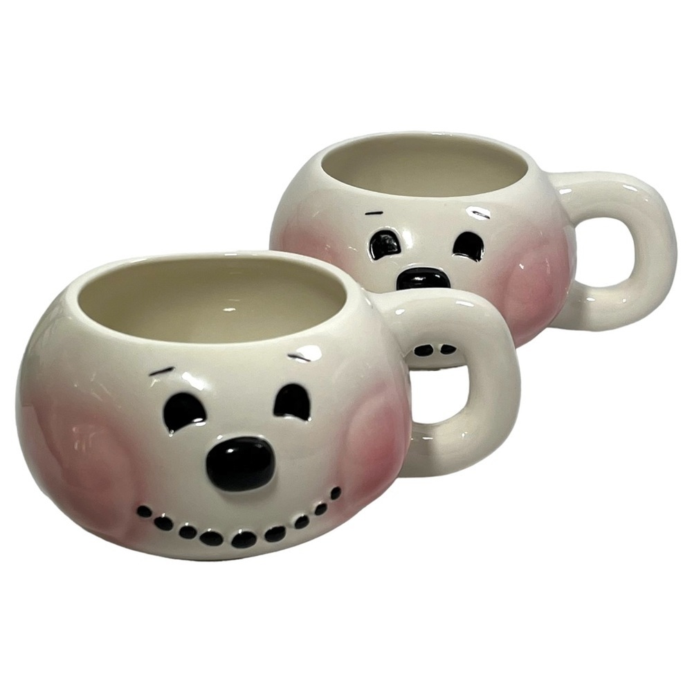 Vintage Snowman Face Mug Coffee Cocoa Cups Stacking‎ Set of 2 Figis Inc 2000